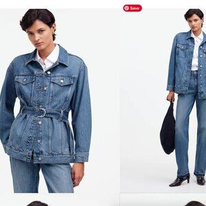 Belted Oversized Trucker Jean Jacket Size M NWT